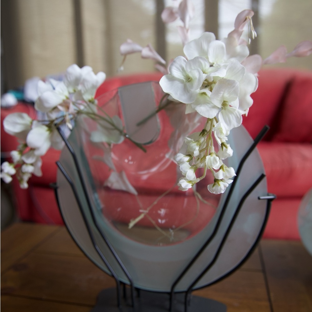 Elegant Glass Vase with White Floral Accents